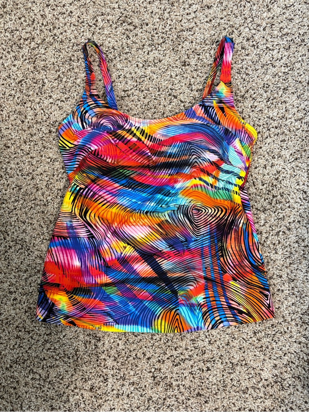 Multicolor Wave-Print Tankini Top - Women Swim Bikini